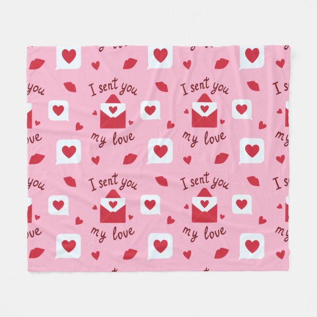 Romantiska rosa valentin kärlekslappar & hjärtan  fleecefilt (Framsidan (Horisontell))