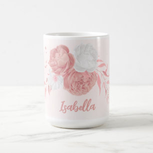 romantiska rosa & vita blommor kaffemugg