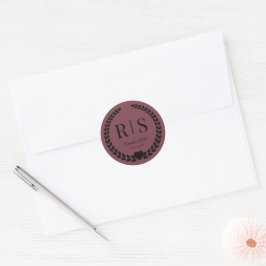 Romantiska rosenträ initialer för bröllopsmonogram runt klistermärke