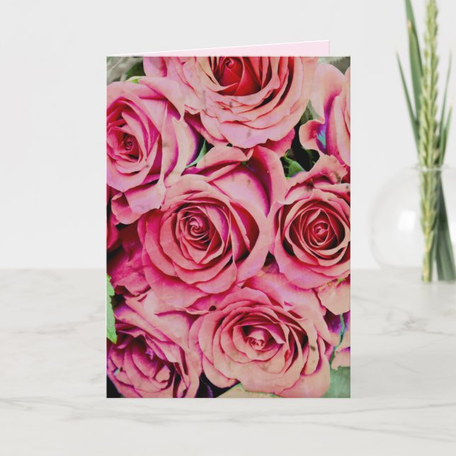 Romantiska rosor anpassad text bröllopsjubileum kort (Framsida)