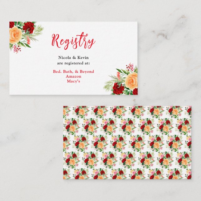 Romantiska Rosor Blommig Bröllopspresentregistreri Tilläggskort (Fram/baksida)