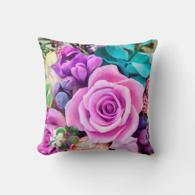 Romantiska rosor blommor trädgård kudde (Framsida)