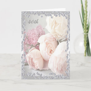 Romantiska rosor & diamanter 40-årsdag kort