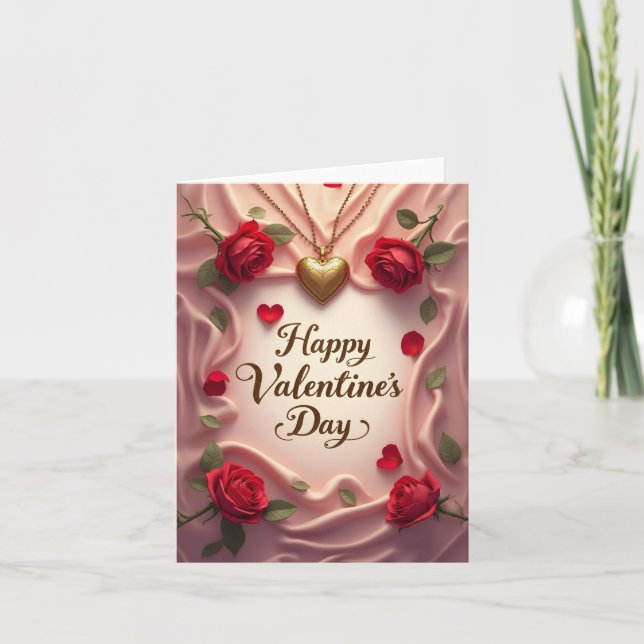 Romantiska rosor & hjärtans valentindesign tack kort (Framsida)