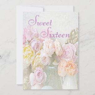 Romantiska rosor i krukor Sweet Sixteen Inbjudningar