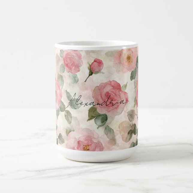 Romantiska rosor i rosa nyans blomster kaffemugg (Center)