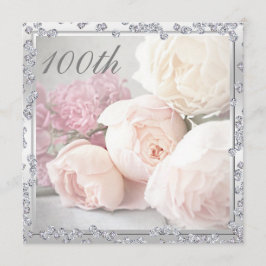 Romantiska Rosor och diamanter 100:e Födelsedagsfe Inbjudningar