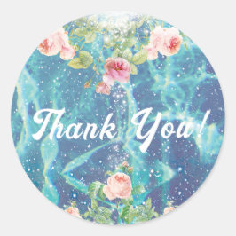 Romantiska rosor och gnistor tack runt klistermärke