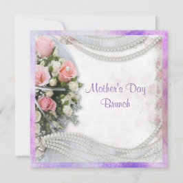 Romantiska Rosor & Pearls Mors dag Brunch Inbjudningar