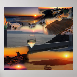 Romantiska Santorini Sunset Views Poster