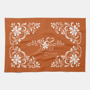 Romantiska Shabby Chic Brända Orange Herr Fru Nygi Kökshandduk