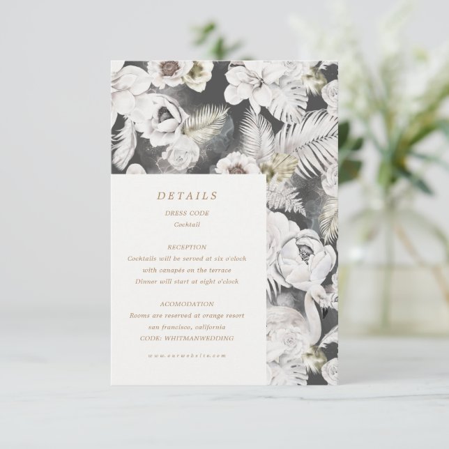 romantiska silver blommande bröllopsdetaljer tilläggskort (Stående Fram)
