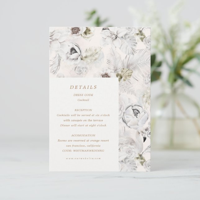romantiska silver blomster bröllopsdetaljer bifoga tilläggskort (Stående Fram)