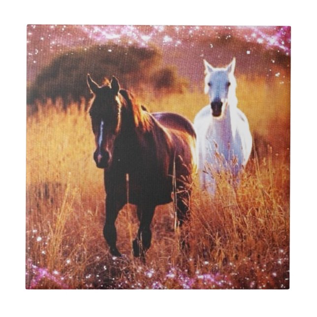 Romantiska solnedgångs Westerna land Galloping Hor Kakelplatta (Framsidan)