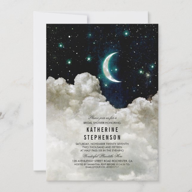 Romantiska Stars och Måne Möhippa Inbjudningar (Framsida)