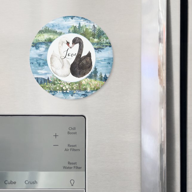 Romantiska svanar Blå sjö näckrosor   Magnet (In Situ (Fridge))