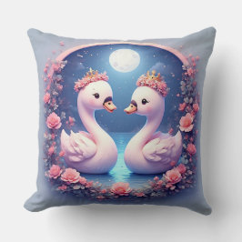 Romantiska svanar dekorerade med blommor kudde