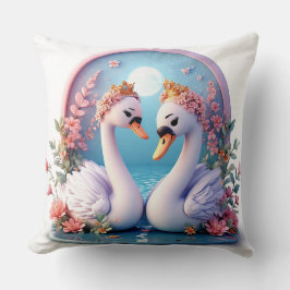 Romantiska svanar dekorerade med blommor kudde