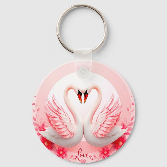 Romantiska svanar med blomsterdekorationer nyckelring (Framsida)