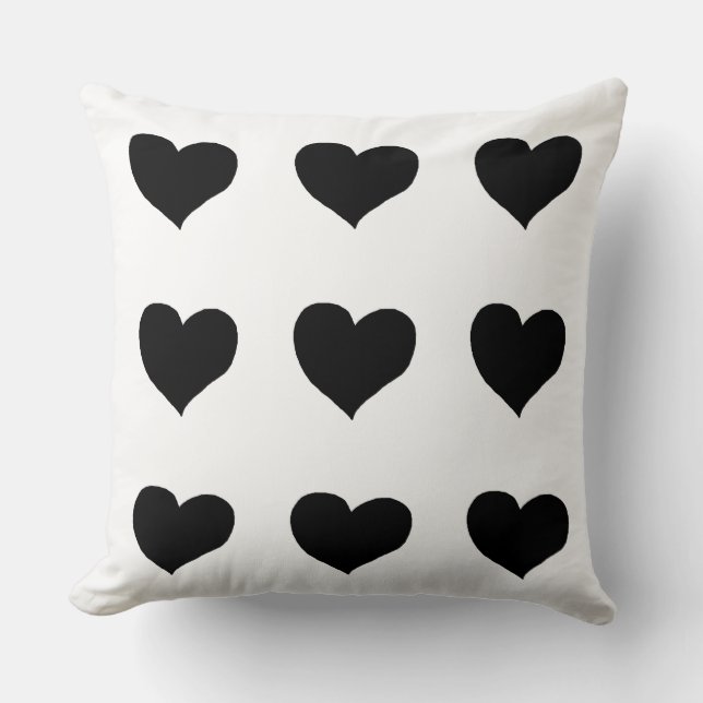 romantiska svarta hjärtan kudde (Framsida)
