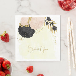 Romantiska svarta och rosa blommor guld blöjor pappersservett