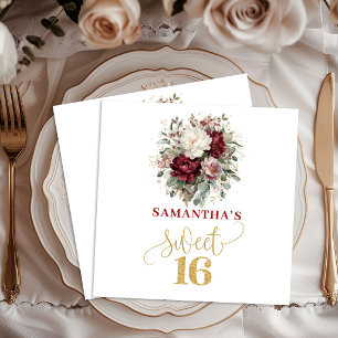 Romantiska Sweet 16 Blush Burgundy Blommiga Servet Pappersservett