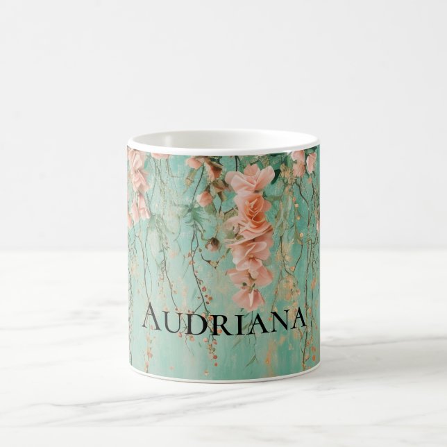 Romantiska Teal Röda Blommor Bröllop Kaffemugg (Center)