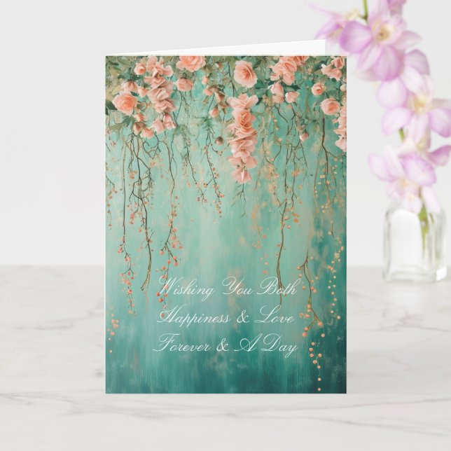 Romantiska Teal Röda Blommor Bröllop Kort (Orkide)