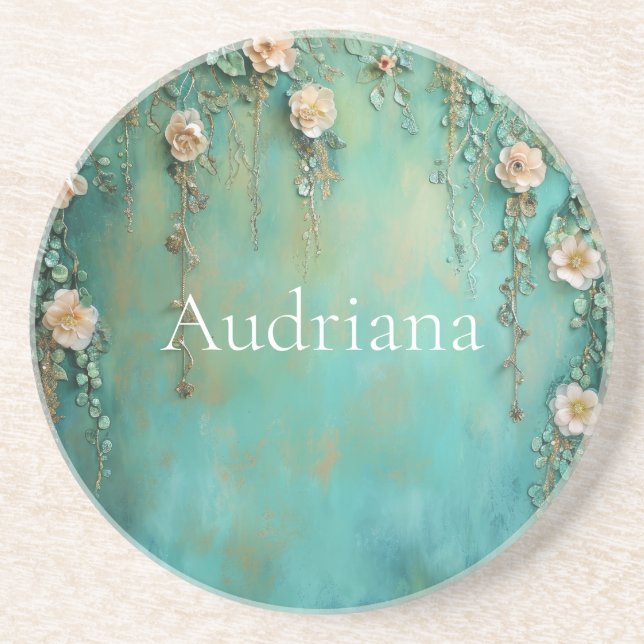 Romantiska Teal Rosa Blommor Underlägg (Framsidan)