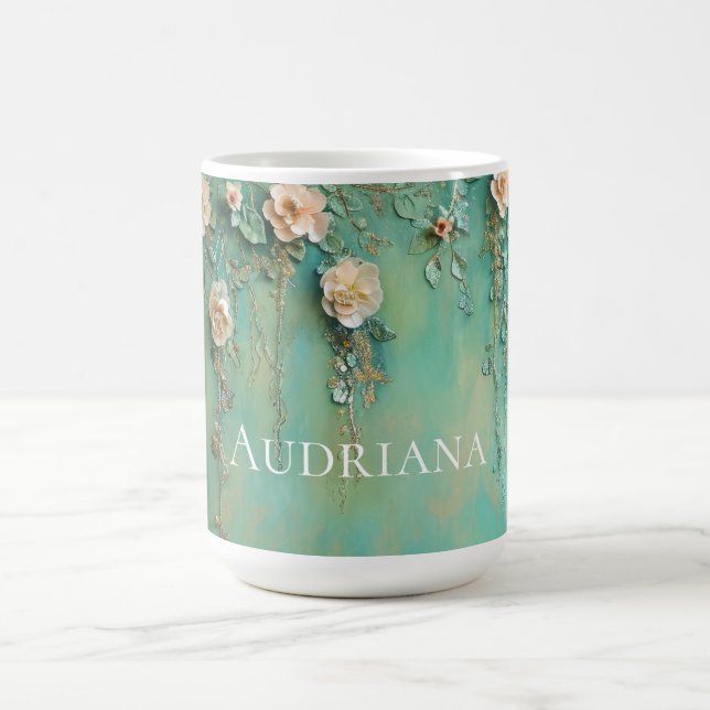 Romantiska Teal Rosenskära Blommor  Kaffemugg (Center)