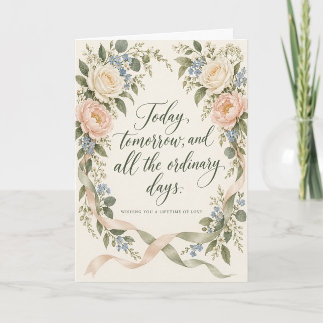 Romantiska Trädgårdsblommor Bröllop Gratulationer Kort (Framsida)