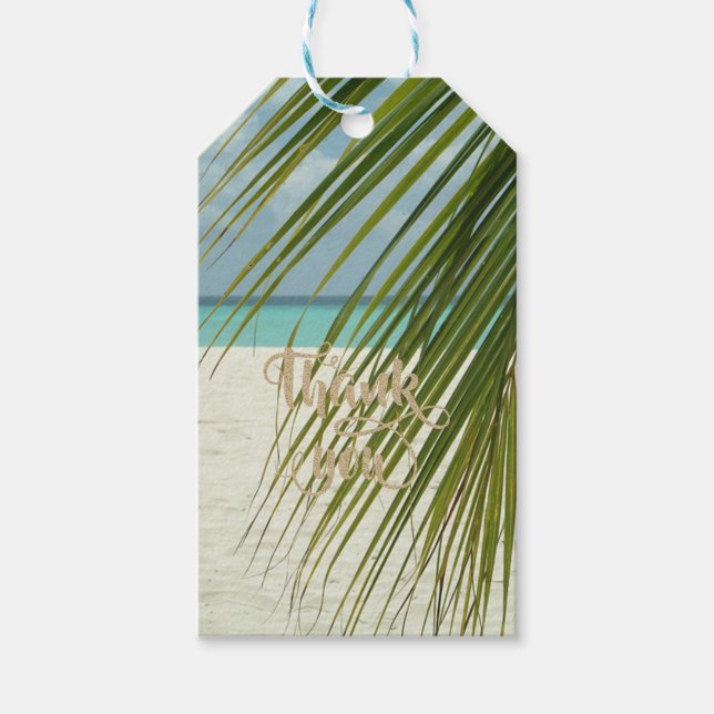 Romantiska Tropiska Strand Palmlöv Presentetikett (Framsidan)