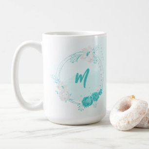 romantiska turkosa blommor kaffemugg