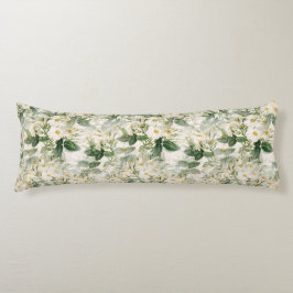 Romantiska utjämnade vita blommor och Grönt Löv Kroppskudde