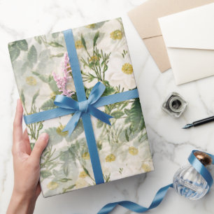 Romantiska utjämnade vita blommor och Grönt Löv Presentpapper