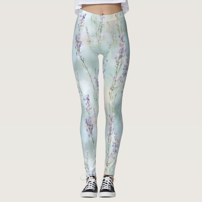 Romantiska vackra lila blommor bröllopsdusch leggings (Framsida)