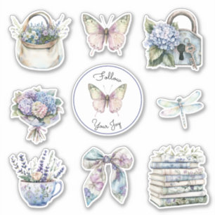 Romantiska vackra lila blommor fjäril glädje klistermärken
