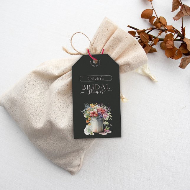 Romantiska vårblommor vas bröllopsdusch presentetikett (Skapare uppladdad)
