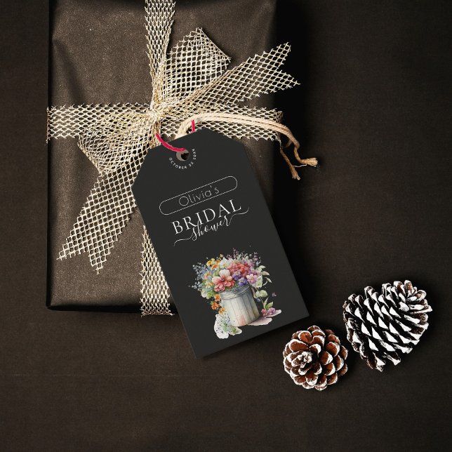 Romantiska vårblommor vas bröllopsdusch presentetikett (Skapare uppladdad)