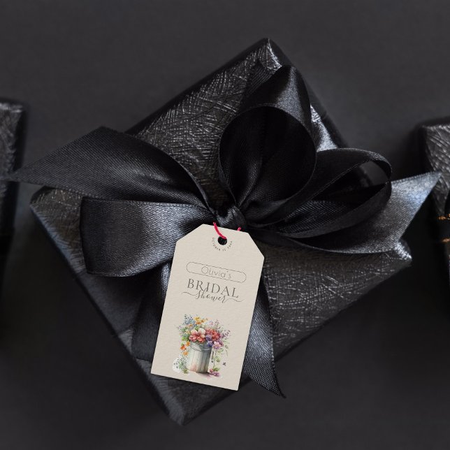 Romantiska vårblommor vas bröllopsdusch presentetikett (Skapare uppladdad)