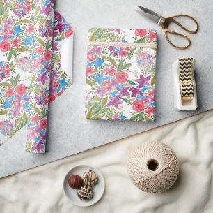 Romantiska vårens vilda blommor akvarellmönster presentpapper