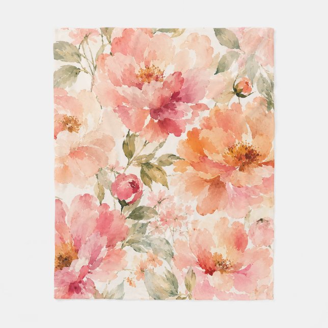 Romantiska varma sommarvattenfärgblommor fleecefilt (Framsidan)