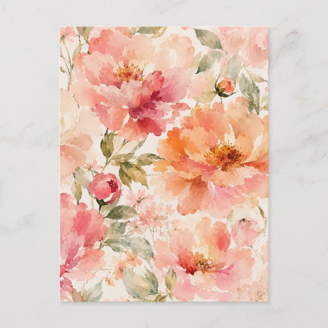 Romantiska varma sommarvattenfärgblommor vykort (Framsida)