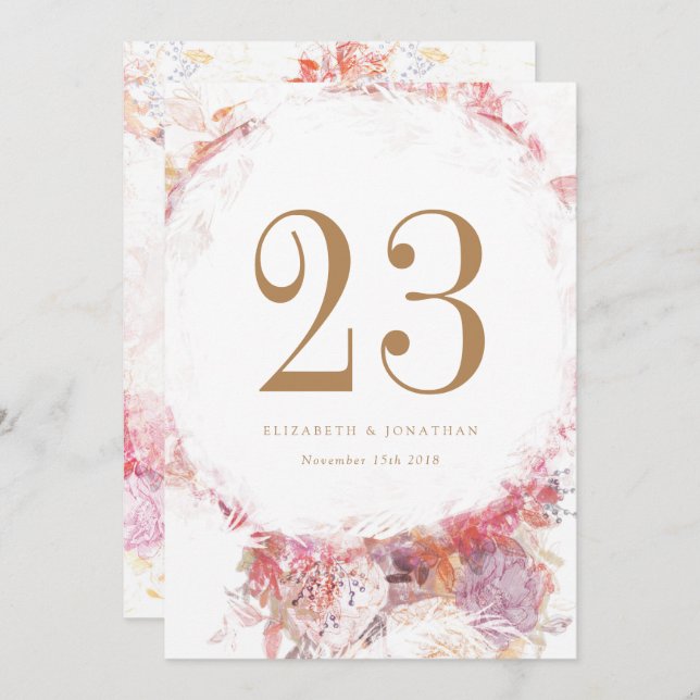 Romantiska vårskära blommor bordnummer inbjudningar (Fram/baksida)