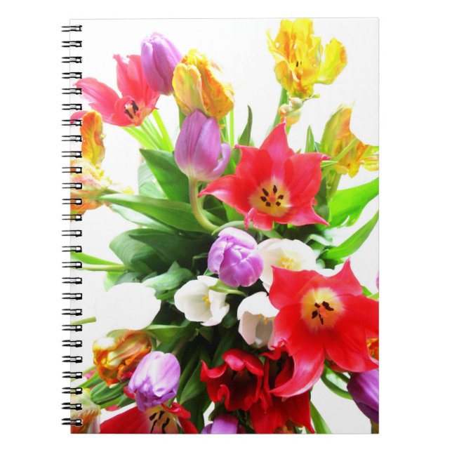Romantiska vårtulpanblommor anteckningsbok med spiral (Framsidan)