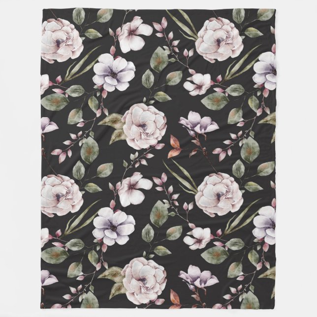 Romantiska vattenfärgblommor fleecefilt (Framsidan)