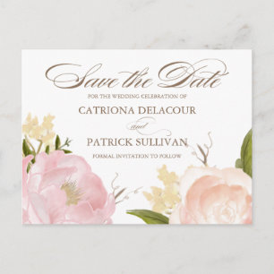 Romantiska vattenfärger Peonies Save Date Postcard Meddelande Vykort