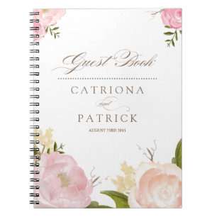Romantiska vattenfärgsblommor Bröllop Guest Bok Anteckningsbok Med Spiral