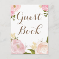 Romantiska vattenfärgsblommor Guest Bok Bröllop