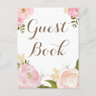 Romantiska vattenfärgsblommor Guest Bok Bröllop Vykort